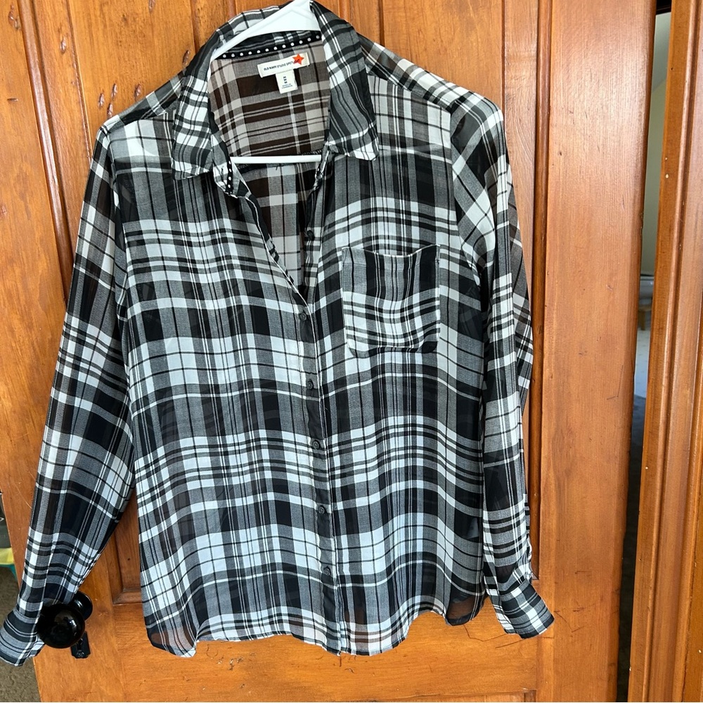 Sheer Black Plaid Button Up
